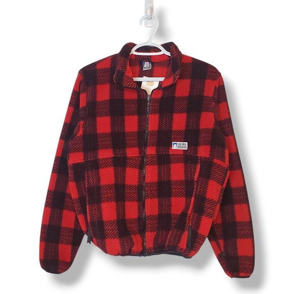 Men's Red and Black Plaid Fleece Jacket - Picture 1 of 4